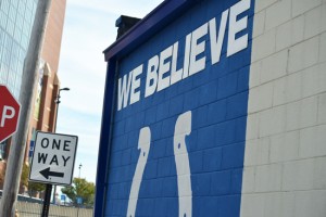 We Believe Colts Sign on a Building in Downtown Indianapolis